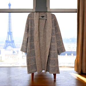 EILEEN FISHER MOON SHAWL COLLAR GREY/ BEIGE SOFT OPEN LONG SWEATER/COAT